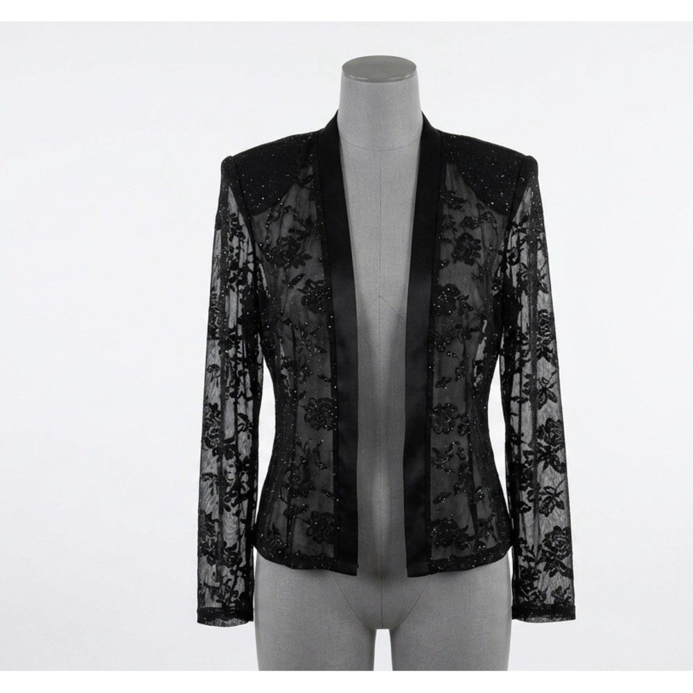 Vampirecore Sheer Floral Shrug Size 18 Romantic Goth Sparkle Open Front Jacket